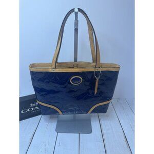Vintage Coach Navy Signature Enamel Tote K1221-F48166 With Hang Tag 11x7x3” VGUC